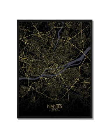 Affiche Nantes Carte Nuit 40x50