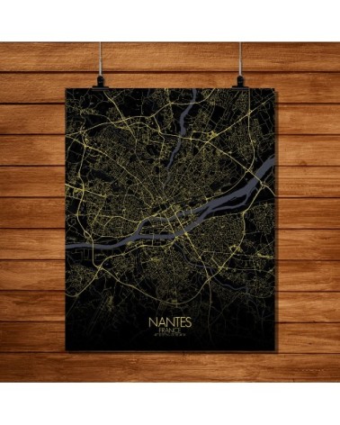 Affiche Nantes Carte Nuit 40x50