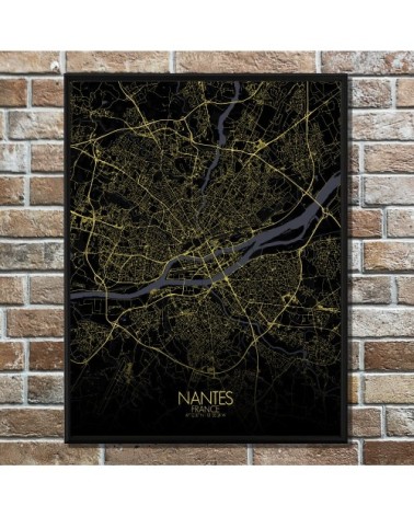 Affiche Nantes Carte Nuit 40x50