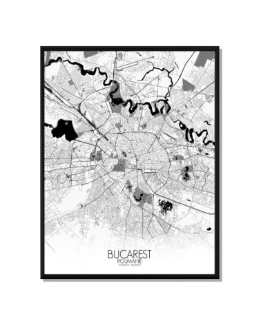 Affiche Bucarest Carte N&B 40x50
