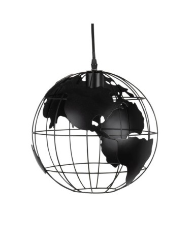 Suspension globe terrestre en métal noir ajouré