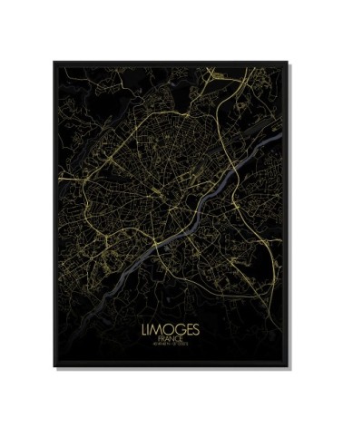 Affiche Limoges Carte Nuit 40x50