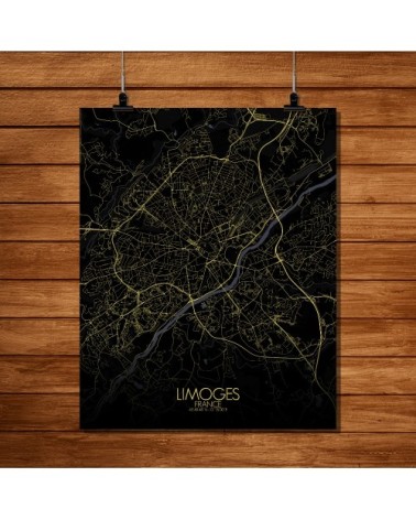 Affiche Limoges Carte Nuit 40x50