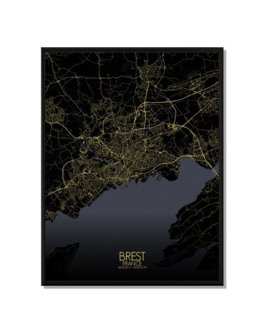 Affiche Brest Carte Nuit 40x50