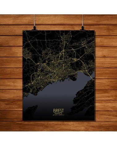 Affiche Brest Carte Nuit 40x50