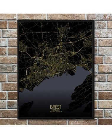 Affiche Brest Carte Nuit 40x50