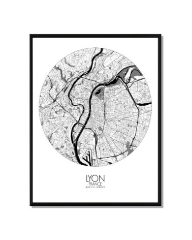 Affiche Lyon Carte ronde 40x50