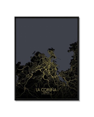 Affiche La Corogne Carte Nuit 40x50