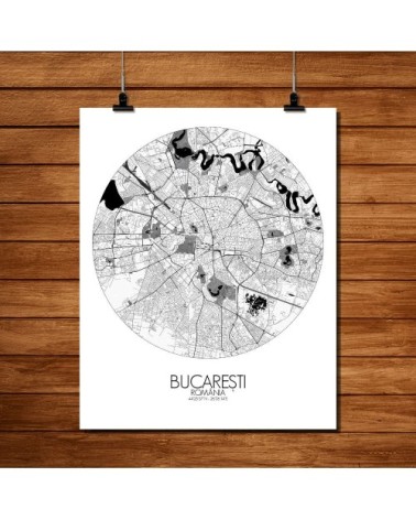 Affiche Bucarest Carte ronde 40x50