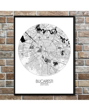 Affiche Bucarest Carte ronde 40x50