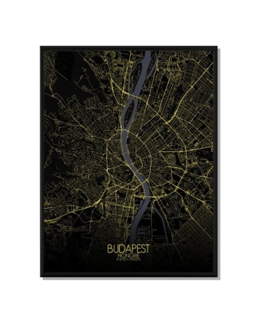 Affiche Budapest Carte Nuit 40x50