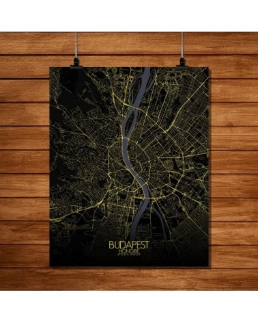 Affiche Budapest Carte Nuit 40x50