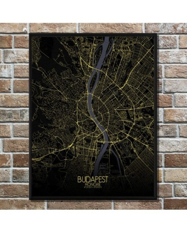 Affiche Budapest Carte Nuit 40x50