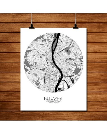 Affiche Budapest Carte ronde 40x50