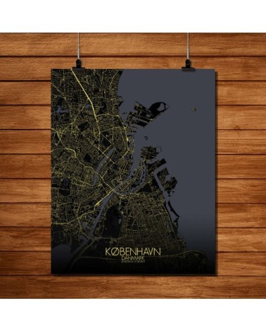 Affiche Copenhague Carte Nuit 40x50