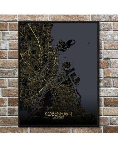 Affiche Copenhague Carte Nuit 40x50