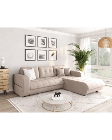 Canapé d'angle convertible en tissu - beige - angle droit