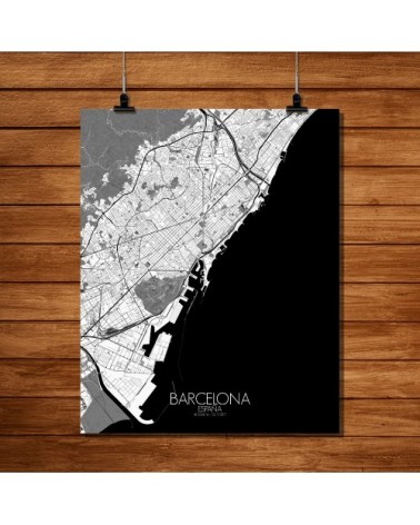 Affiche Barcelone Carte N&B 40x50