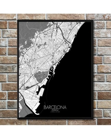 Affiche Barcelone Carte N&B 40x50