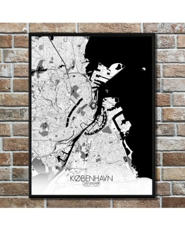 Affiche Copenhague Carte N&B 40x50