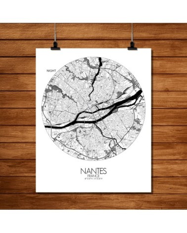 Affiche Nantes Carte ronde 40x50