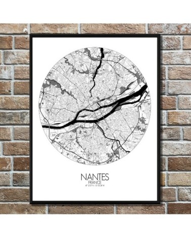 Affiche Nantes Carte ronde 40x50