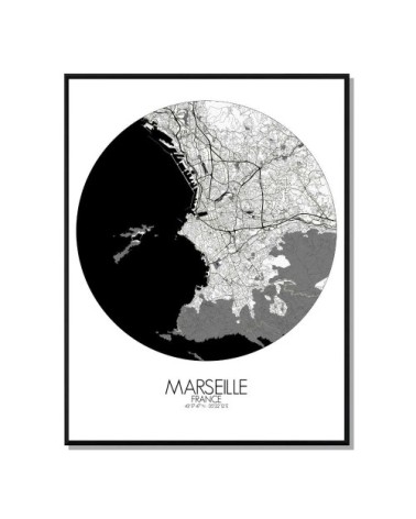 Affiche Marseille Carte ronde 40x50