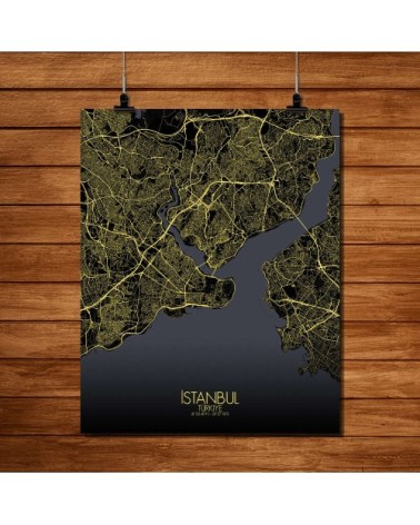 Affiche Istanbul Carte Nuit 40x50