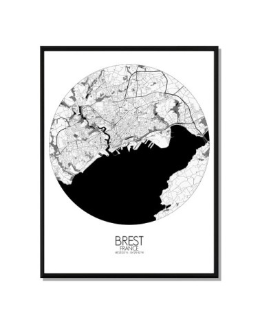 Affiche Brest Carte ronde 40x50