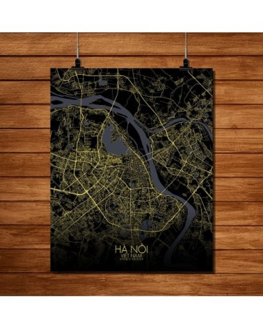 Affiche Hanoi Carte Nuit 40x50