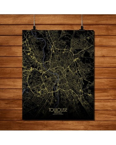 Affiche Toulouse Carte Nuit 40x50