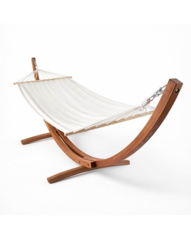 Hamac en polycoton blanc sur pied en bois