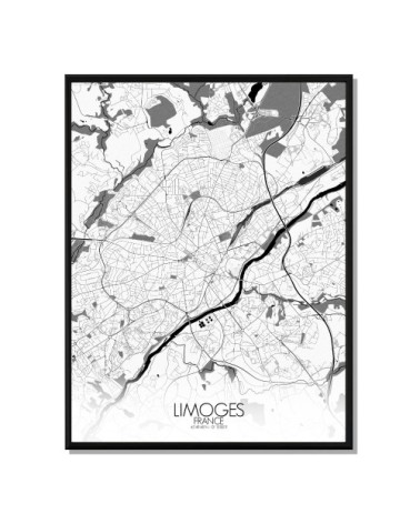 Affiche Limoges Carte N&B 40x50