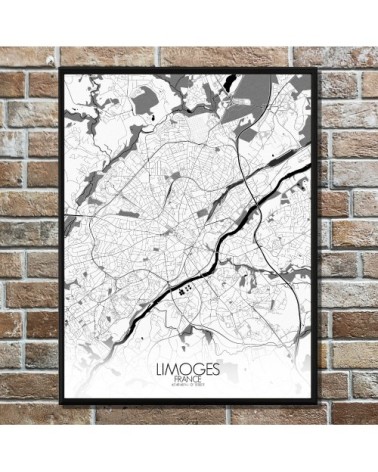 Affiche Limoges Carte N&B 40x50