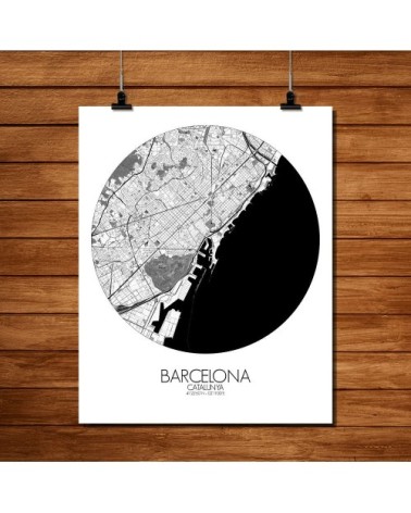 Affiche Barcelone Carte ronde 40x50