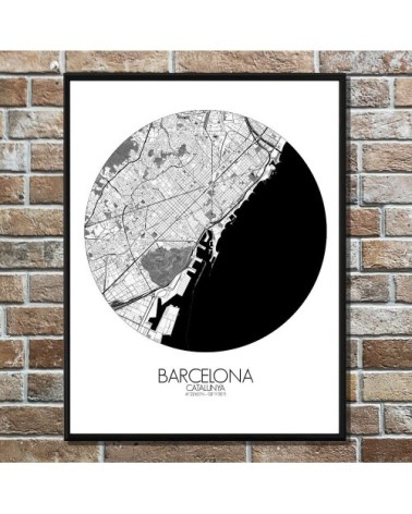 Affiche Barcelone Carte ronde 40x50