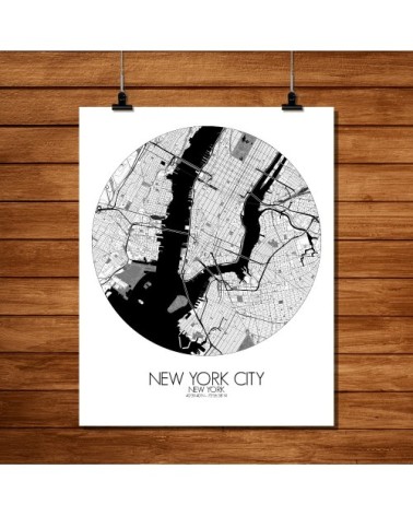 Affiche New york Carte ronde 40x50