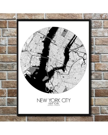 Affiche New york Carte ronde 40x50