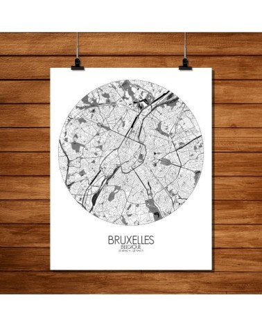 Affiche Bruxelles Carte ronde 40x50