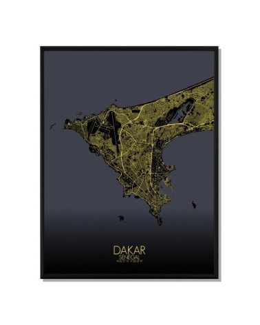 Affiche Dakar Carte Nuit 40x50