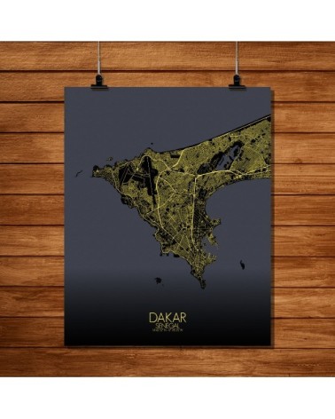 Affiche Dakar Carte Nuit 40x50