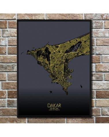 Affiche Dakar Carte Nuit 40x50