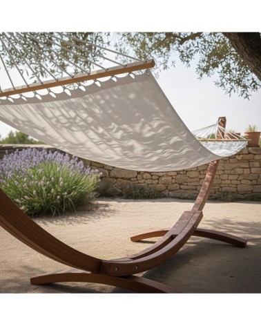 Hamac en polycoton blanc sur pied en bois