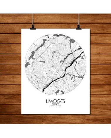 Affiche Limoges Carte ronde 40x50