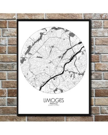 Affiche Limoges Carte ronde 40x50