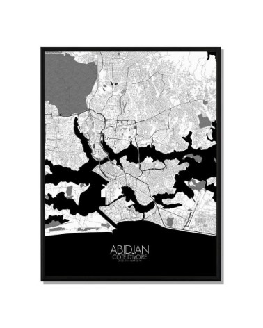 ABIDJAN - Carte City Map N&B 40x50