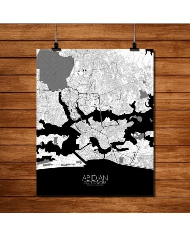 ABIDJAN - Carte City Map N&B 40x50