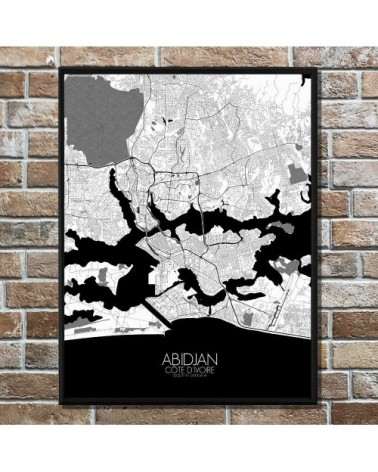 ABIDJAN - Carte City Map N&B 40x50