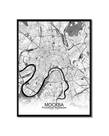 Affiche Moscou Carte N&B 40x50