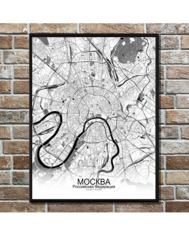 Affiche Moscou Carte N&B 40x50